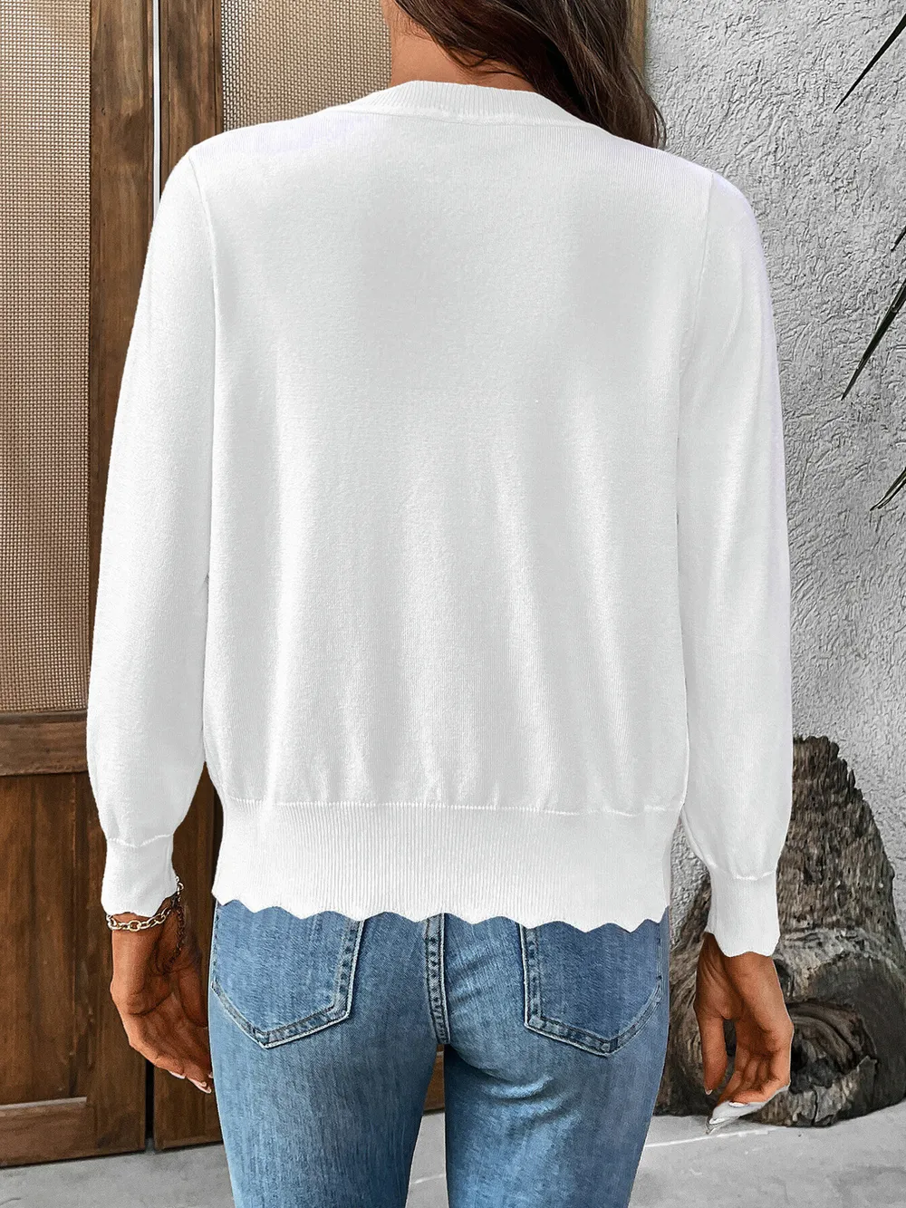 Ribbed Edge Button-Up Knit Cardigan, image 15