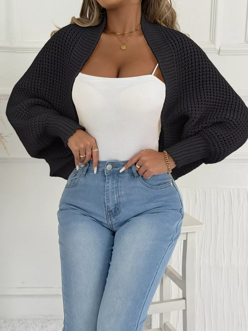 Open Front Batwing Sleeve Cardigan, image 6