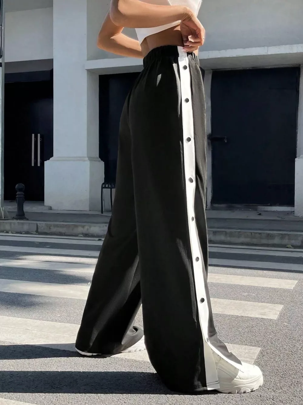 Two-Tone Side Snap Wide Leg Pants, image 4