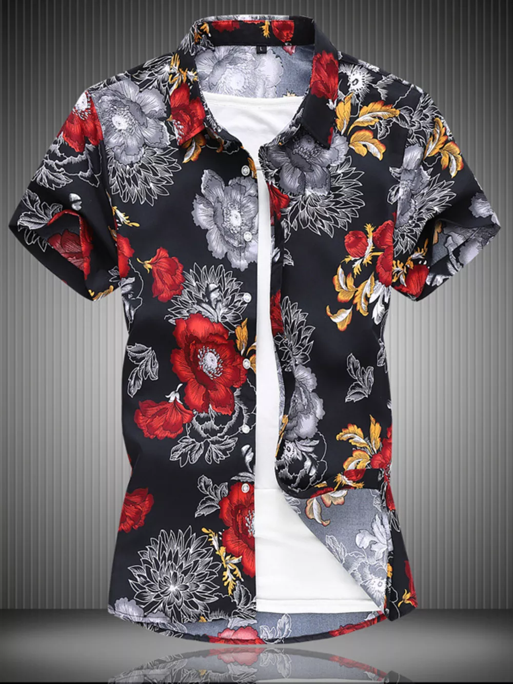 Men's Plus Size Floral Print Short Sleeve Casual Shirt, image 2