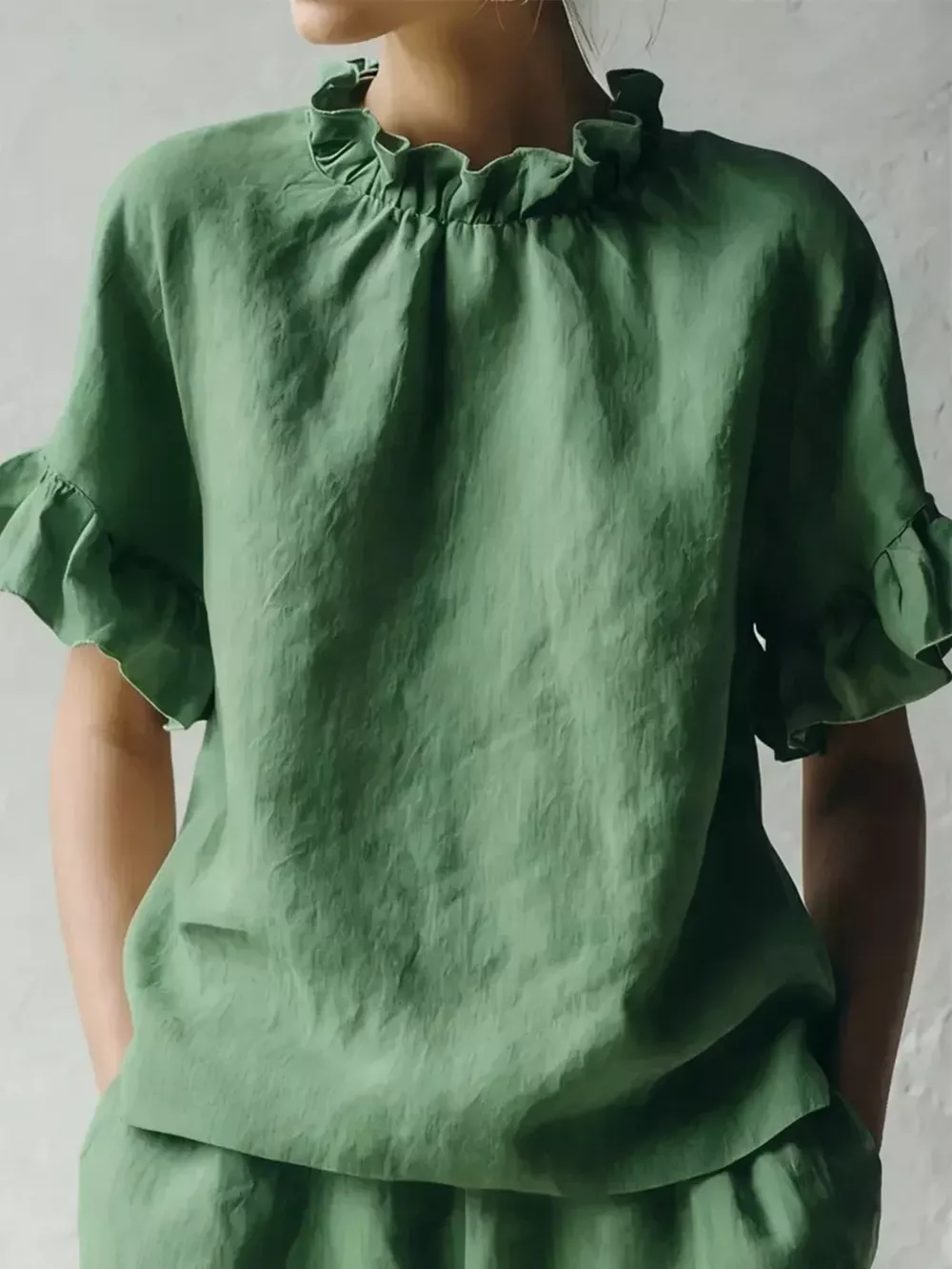 Full Size Elegant Ruffle-Neck Short Sleeve Blouse Plus Size, image 19