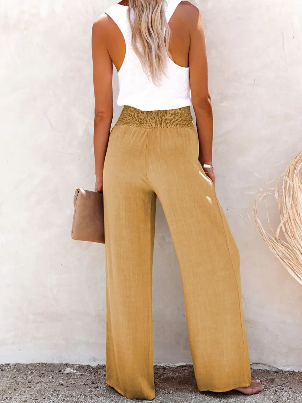 Full Size High-Waisted Textured Wide Leg Pants Plus Size, image 16