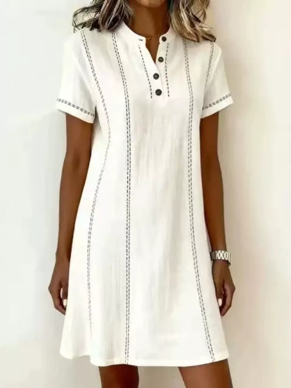 Full Size Button Detail Short Sleeve Shift Dress Plus Size, image 2
