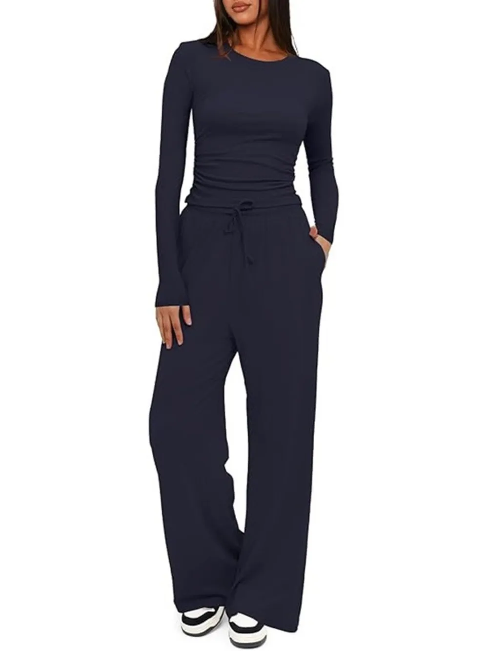 Round Neck Long Sleeve Top and Pants Set, image 16