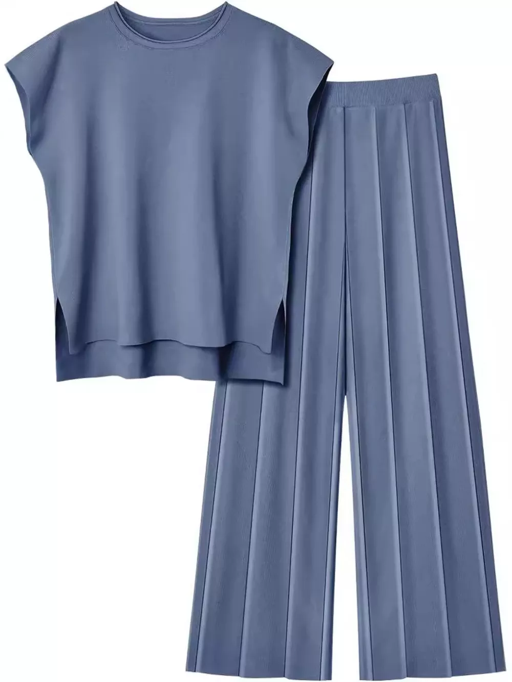 Casual Solid Color Cap Sleeve Top and Pants Knit Set, image 36