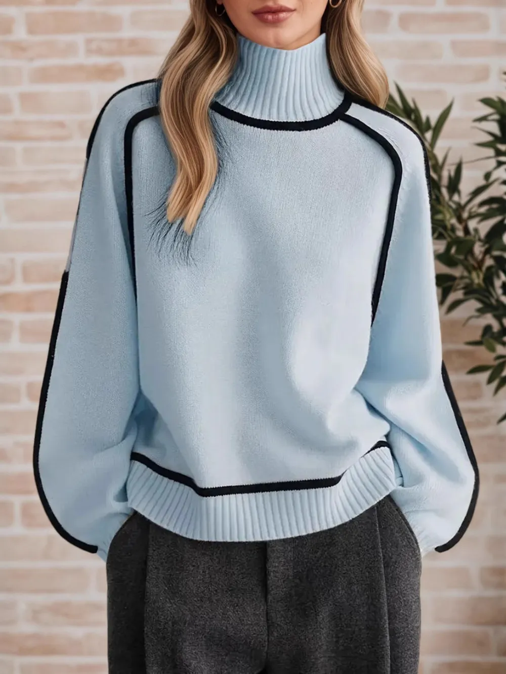 Contrast Trim Turtleneck Sweater, image 12