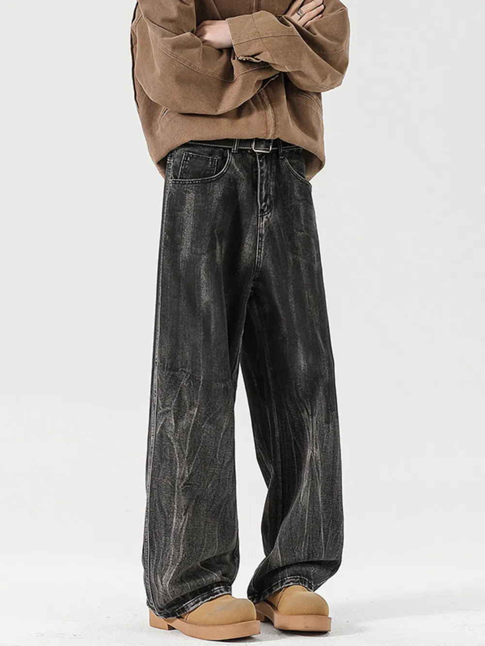 Men's Full Size Wash Wide Leg Relaxed Fit Jeans Plus Size, image 4