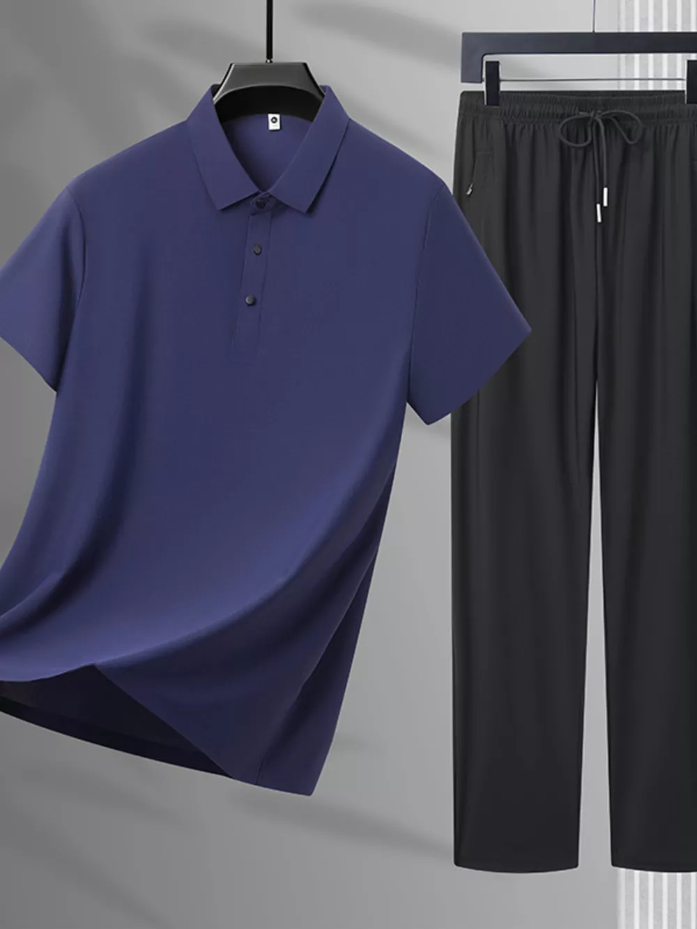 Men's Plus Size Button Detail Polo and Pants Set, image 7