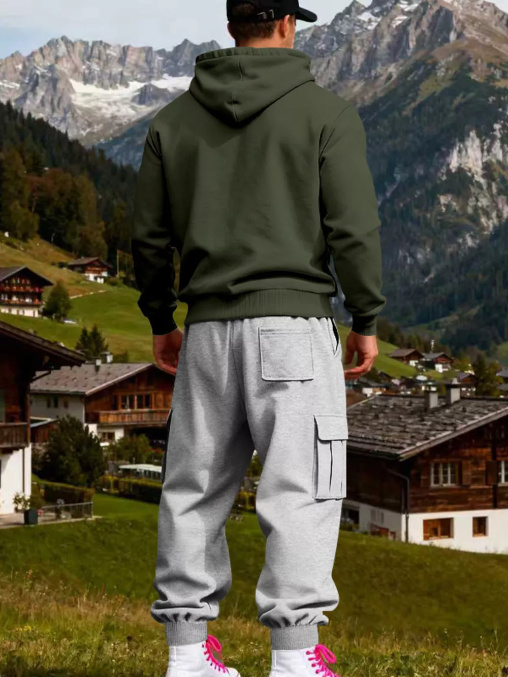 Men's Full Size Kangaroo Pocket Hoodie and Sweatpants Two-Piece Set Plus Size, image 4