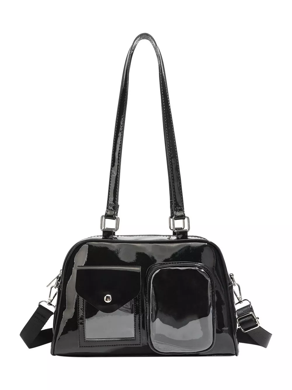Glossy Patent Leather Multi-Pocket Shoulder Bag, image 7