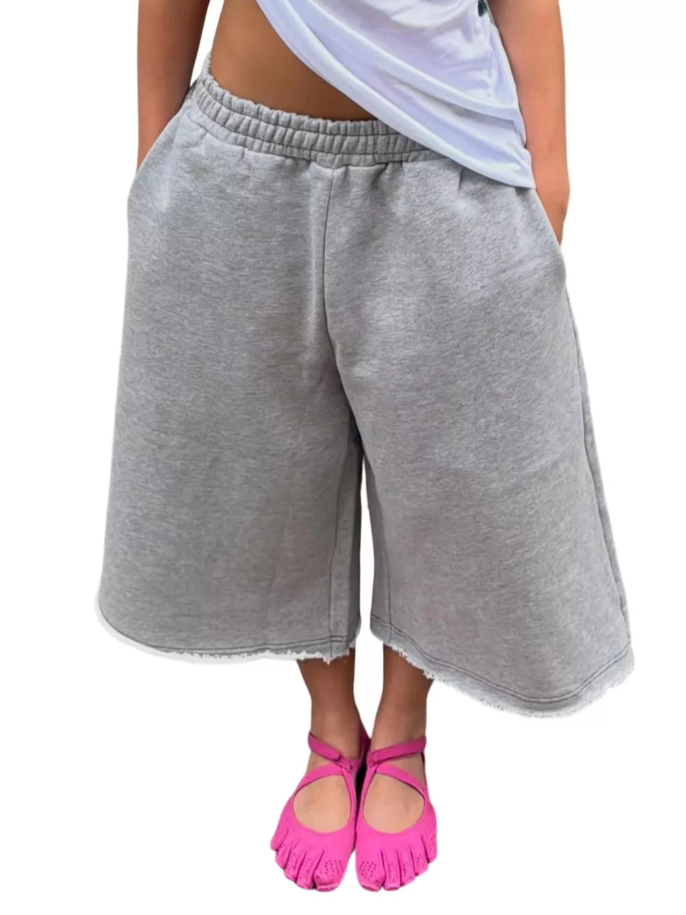 Wide-Leg Cropped Sweatpants with Pockets, image 12