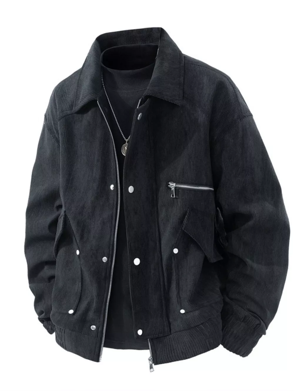 Men's Plus Size Casual Corduroy Snap-Down Jacket, image 6