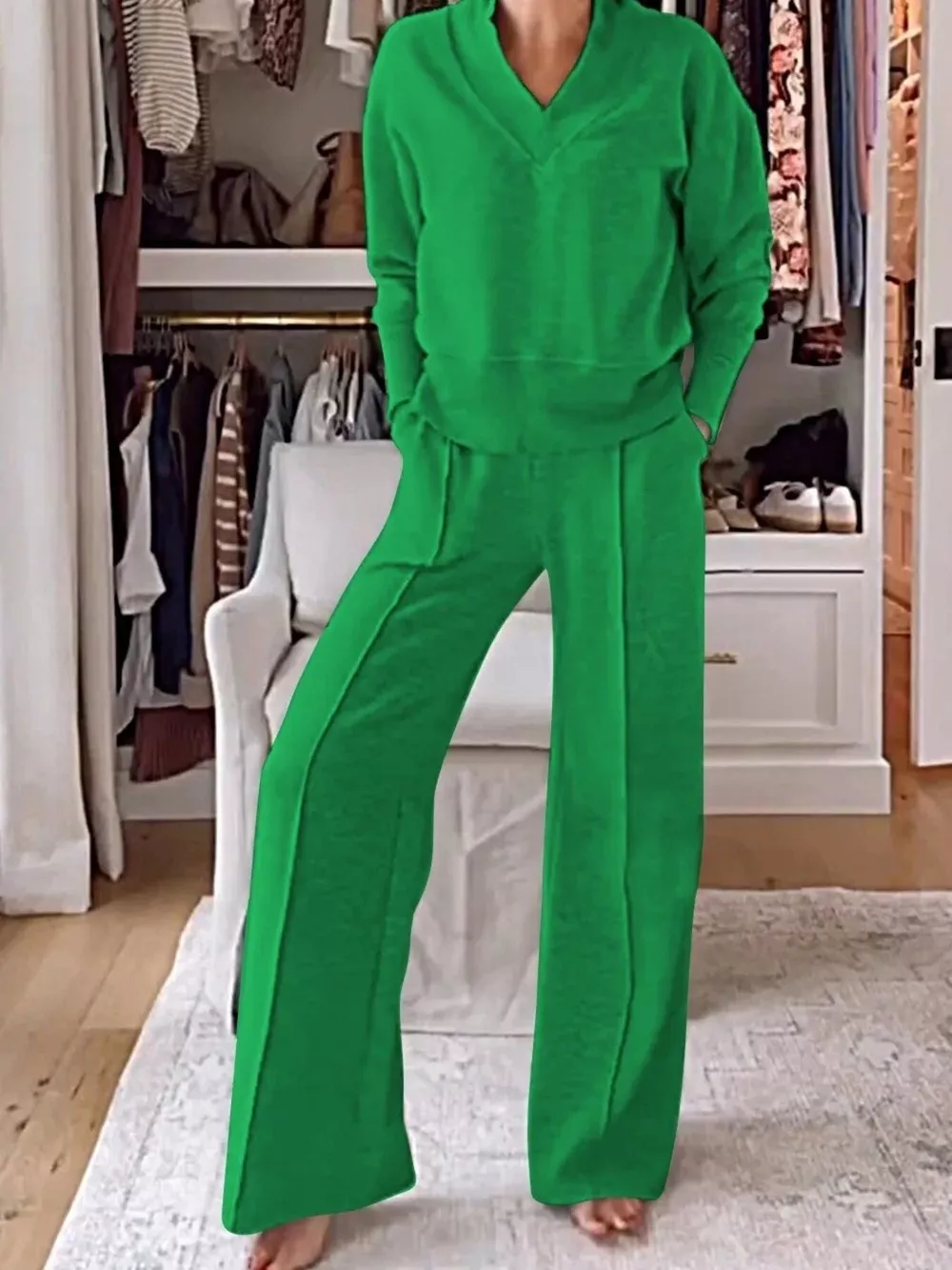 Full Size Cozy V-Neck Top and Pants Set Plus Size, image 16