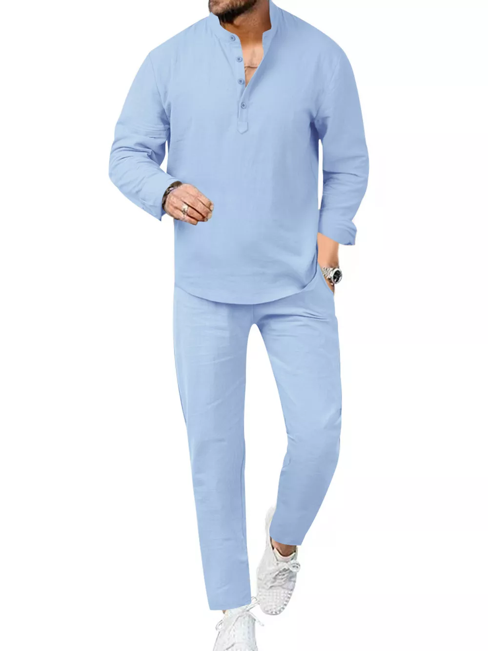 Men's Full Size Casual Long Sleeve Shirt and Pants Set Plus Size, image 7