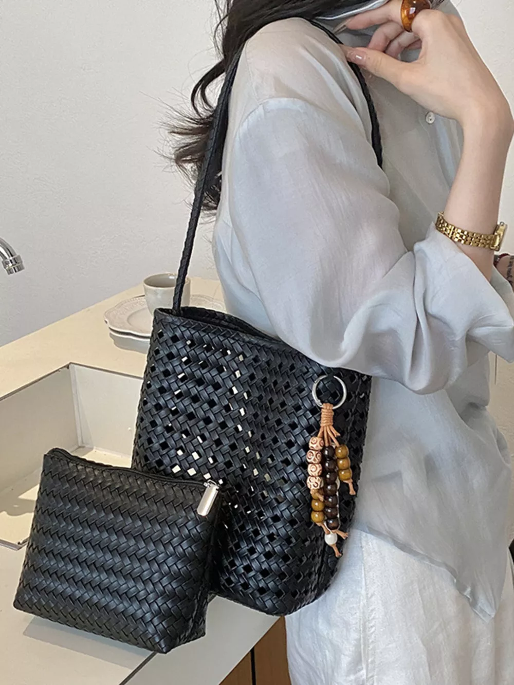 Woven Leather Shoulder Bag