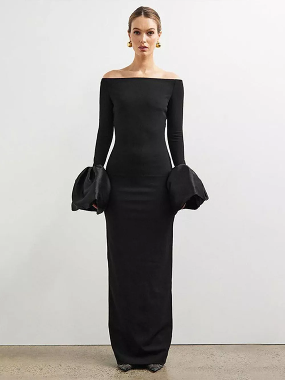 Off-Shoulder Flounce Sleeve Maxi Dress