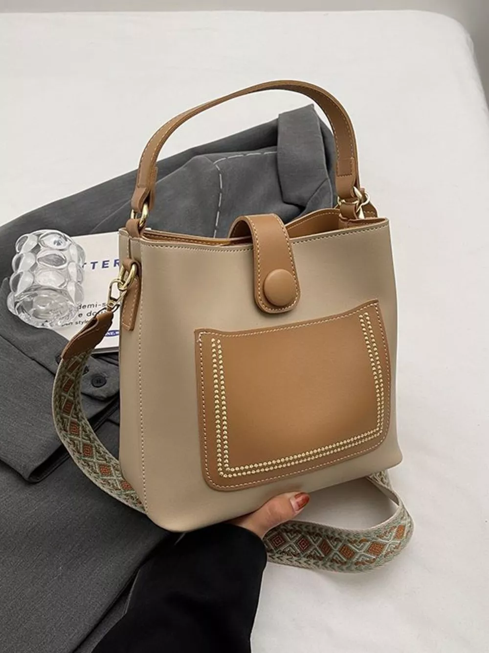 Bucket Crossbody Bag with Wide Strap