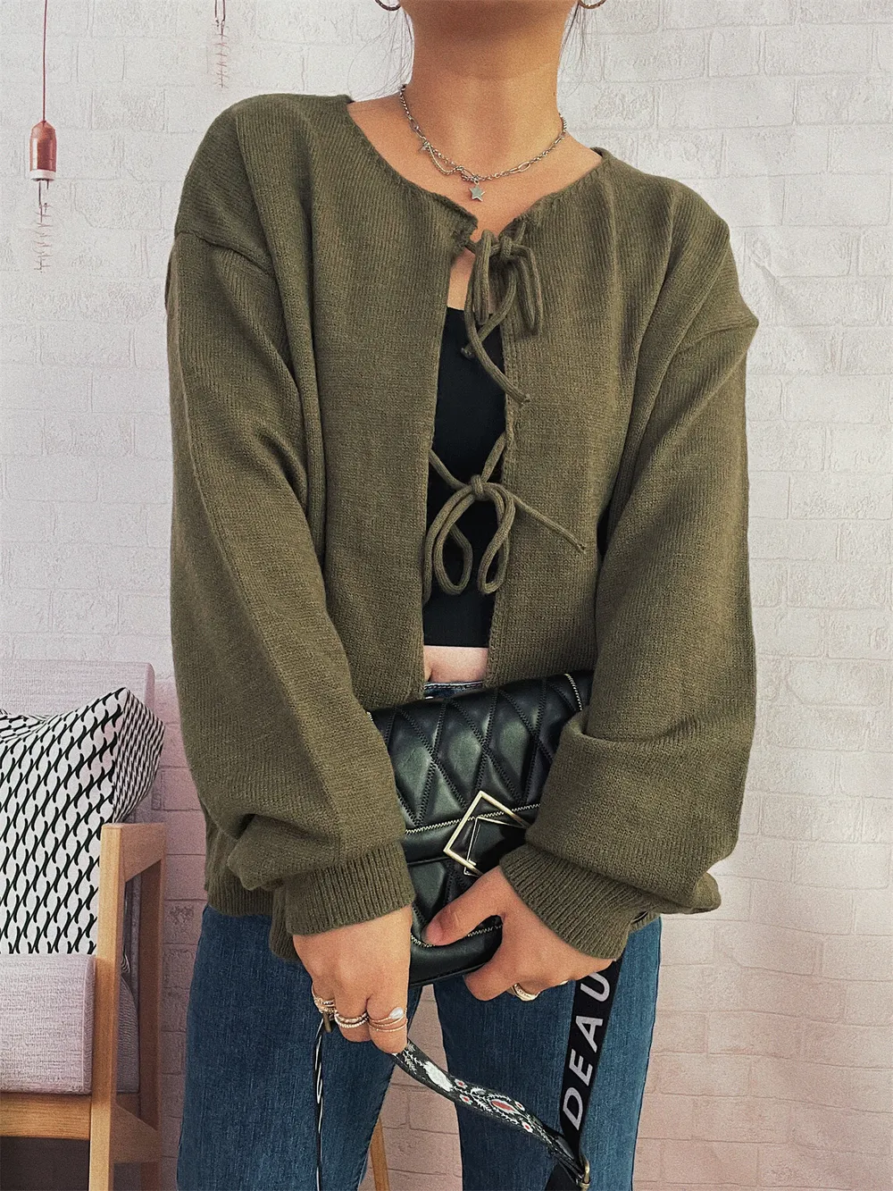 Tie Front Drop Shoulder Cardigan, image 17