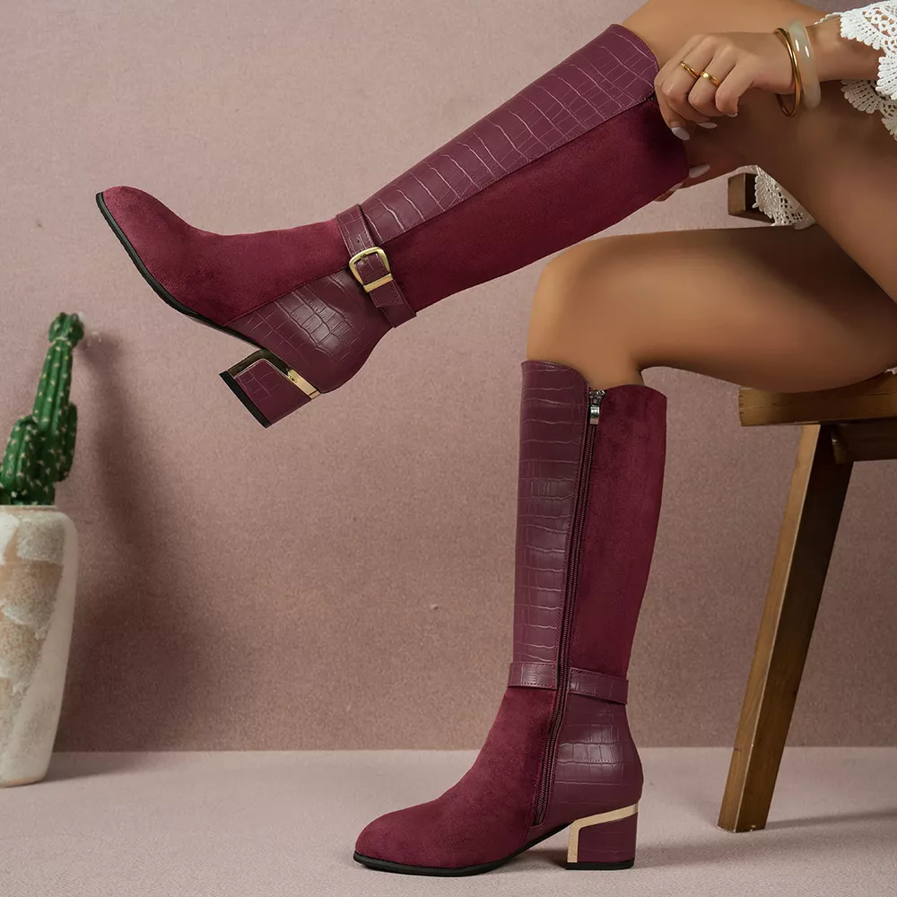 Crocodile Texture Knee-High Boots, image 5