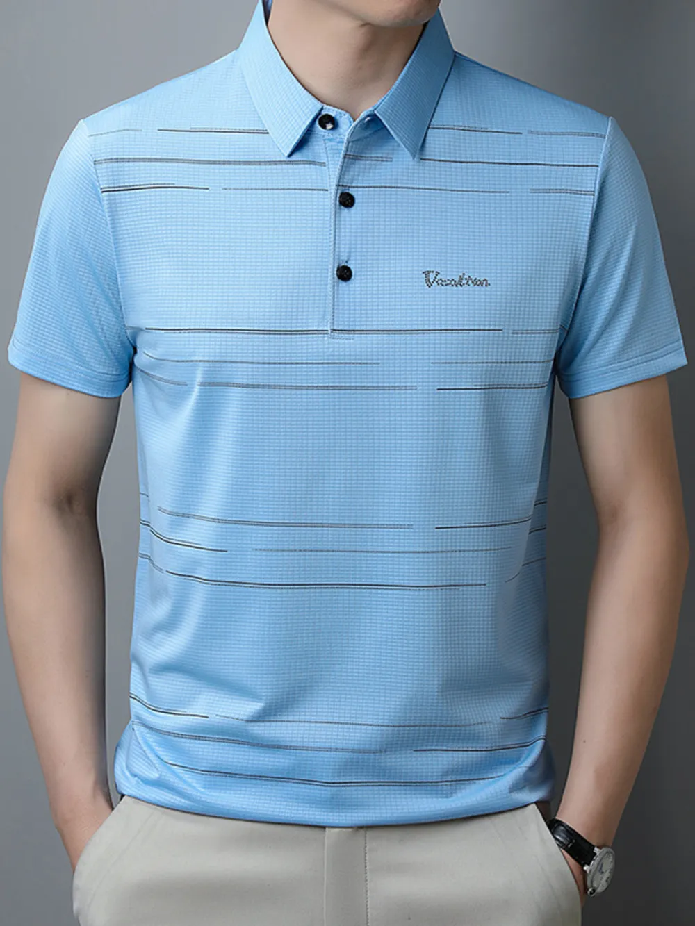 Men's Plus Size Classic Striped Quick-Dry Polo Shirt, image 2