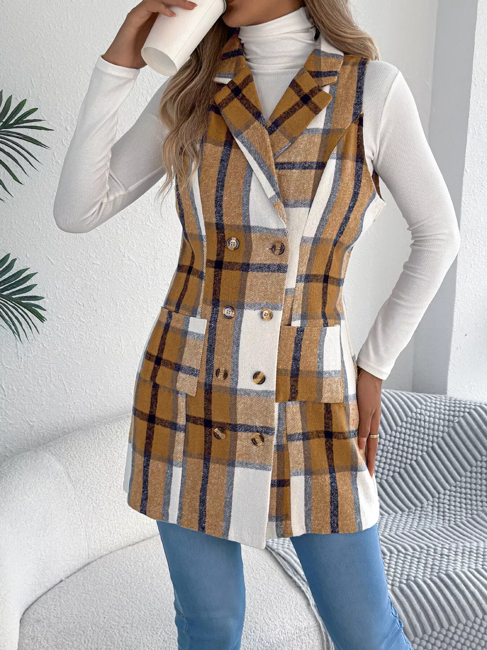 Plaid Double-Breasted Vest Coat, image 13