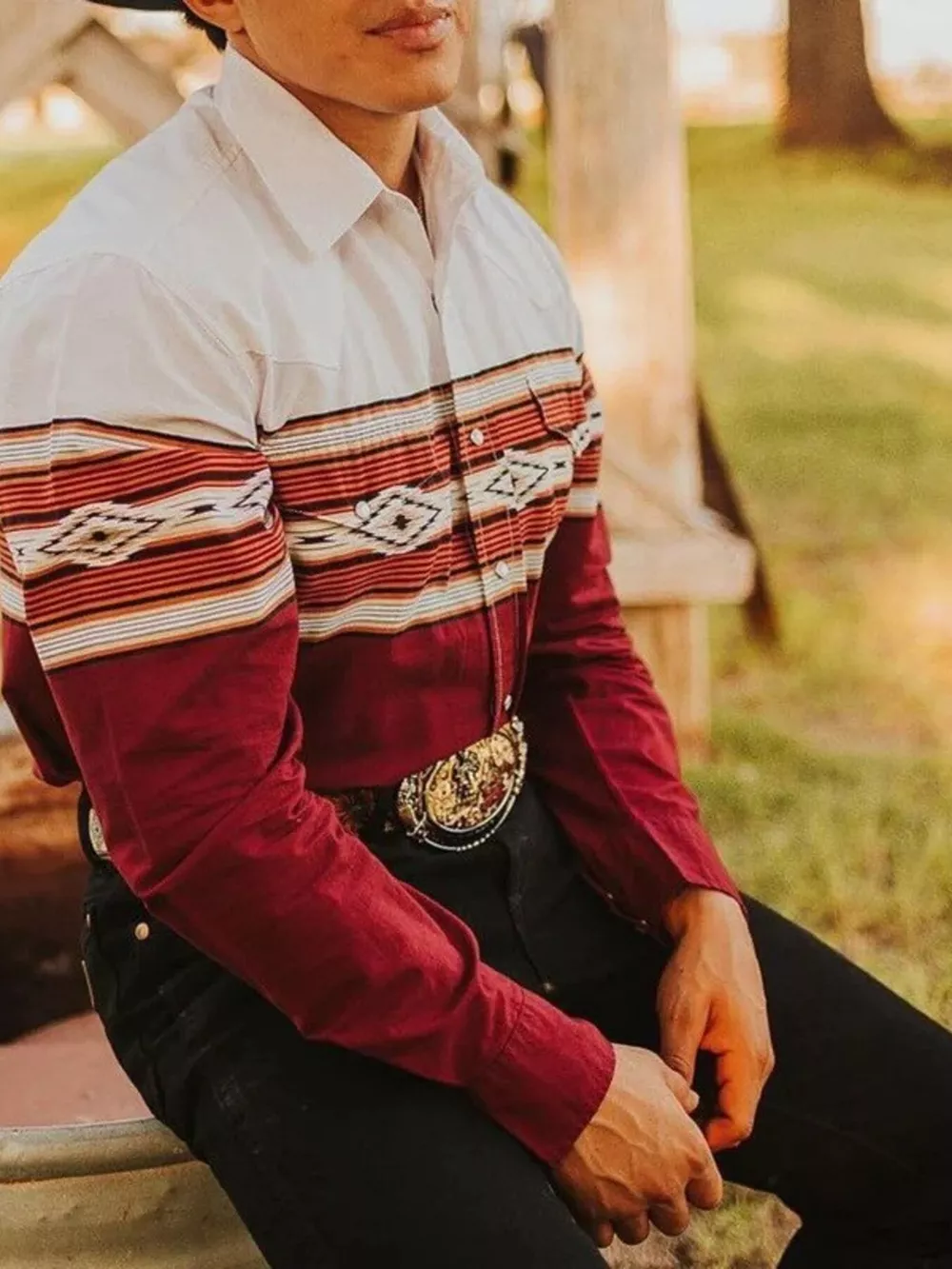 Men's Full Size Geometric Print Long Sleeve Shirt Plus Size, image 3