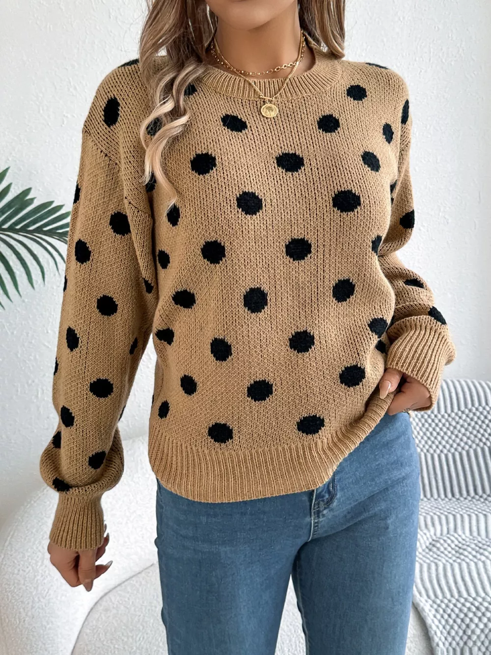 Polka Dot Round Neck Sweater, image 6