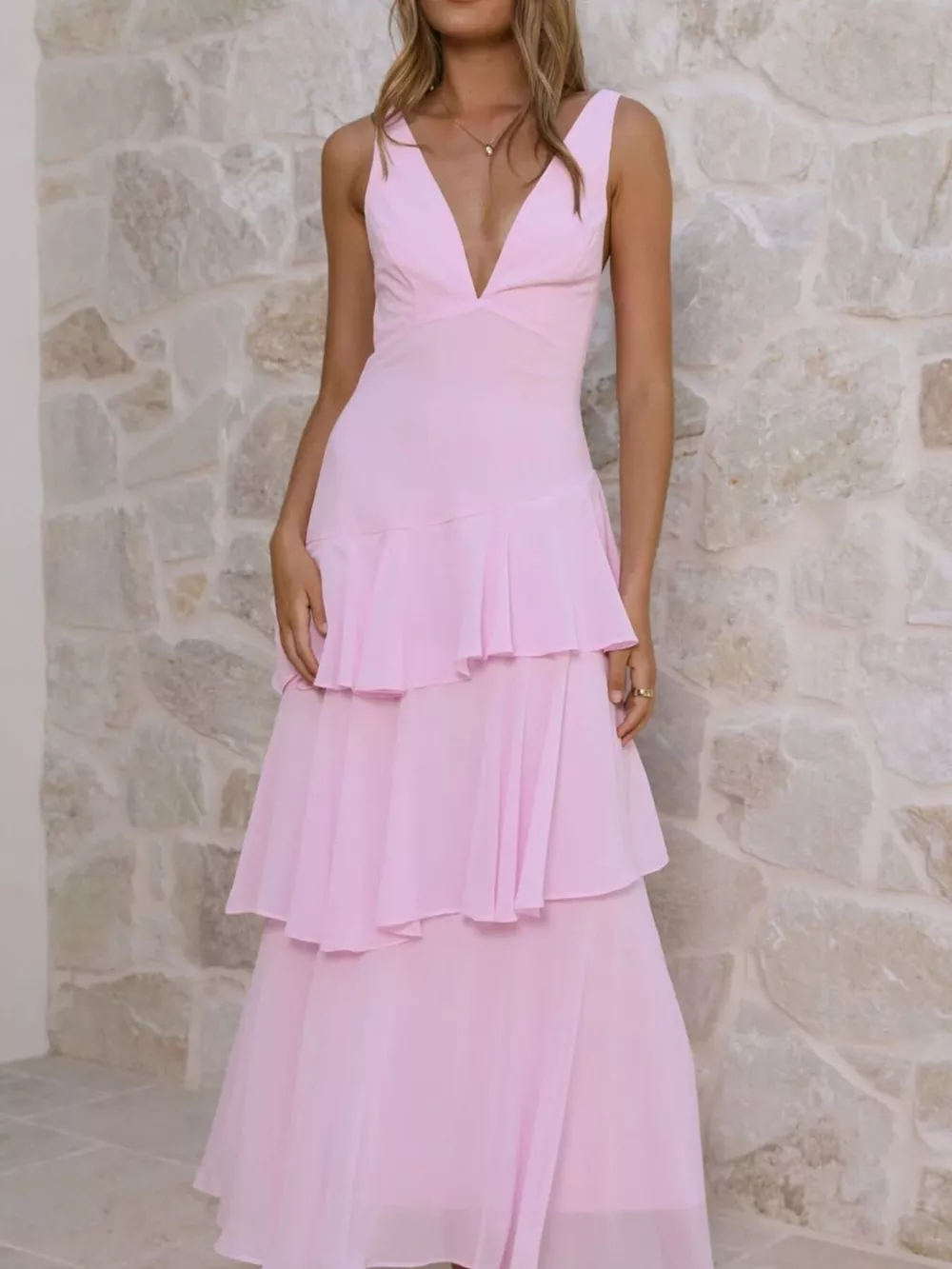 Sleeveless Ruffled Layered Backless Maxi Dress, image 29