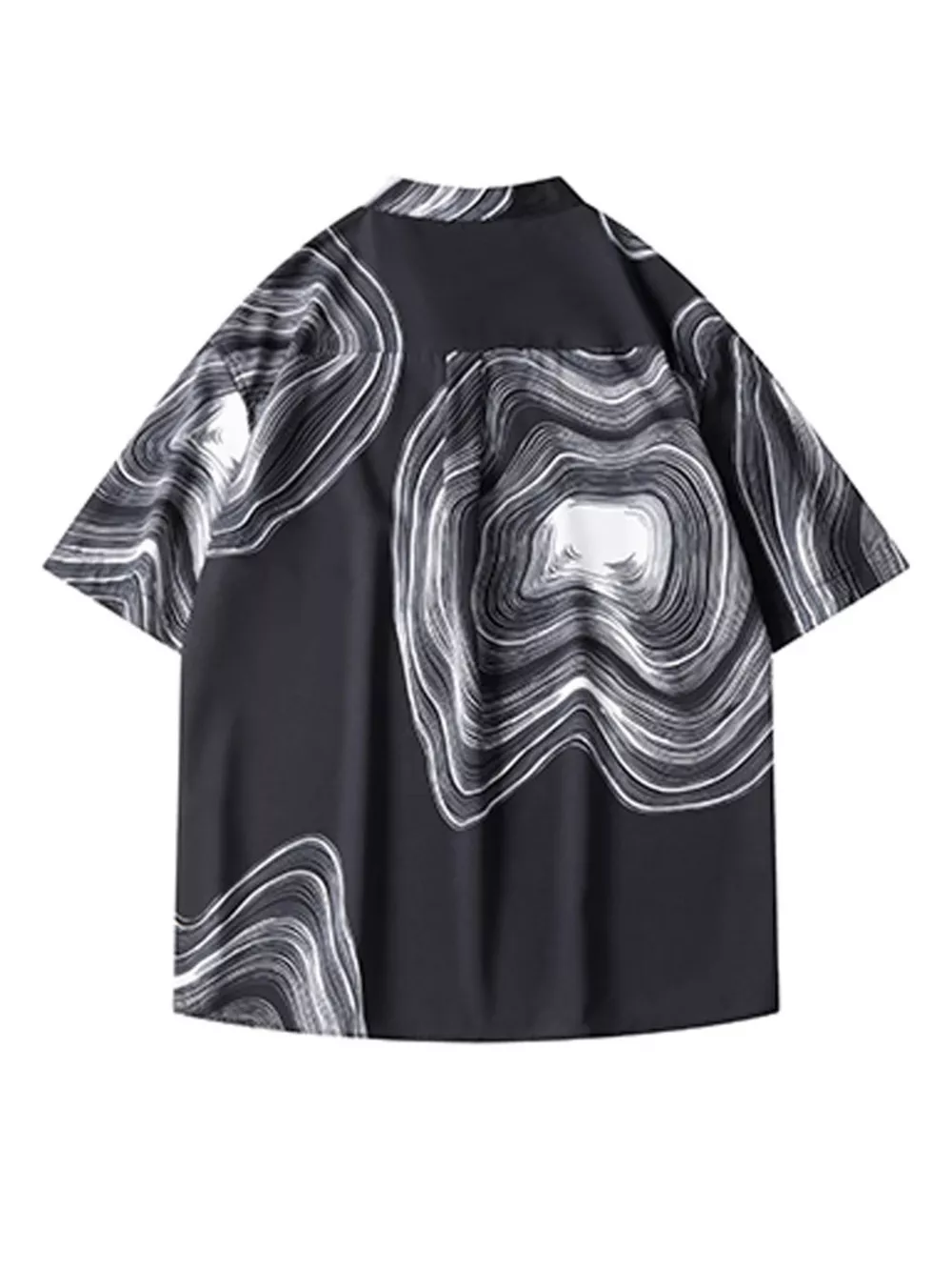 Men's Plus Size Abstract Wave Print Short Sleeve Blouse, image 2