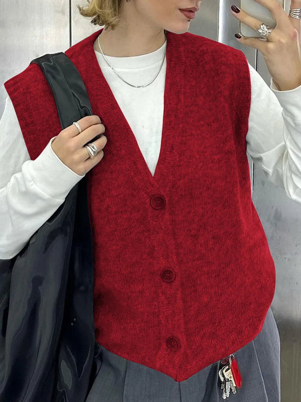 Button-Front Sweater Vest, image 15