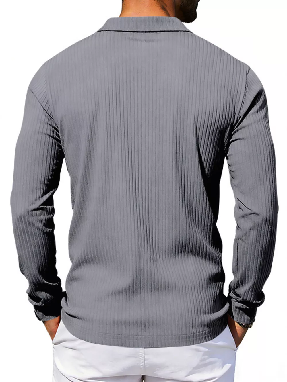 Men's Full Size Ribbed Long Sleeve Polo with Button Detail Plus Size, image 17