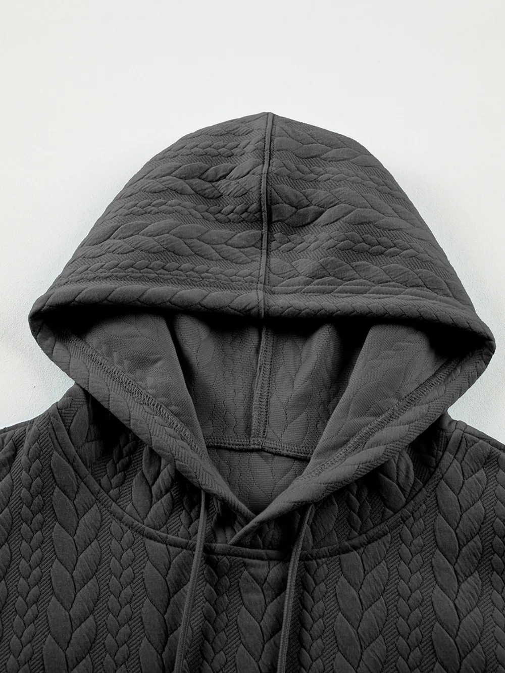 Drawstring Textured Baggy Solid Hoodie, image 12