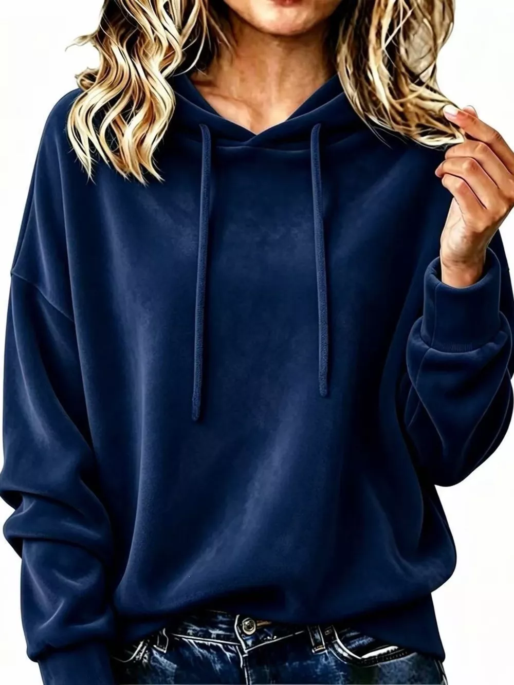 Full Size Drawstring Velvet Long Sleeve Hoodie Plus Size, image 13