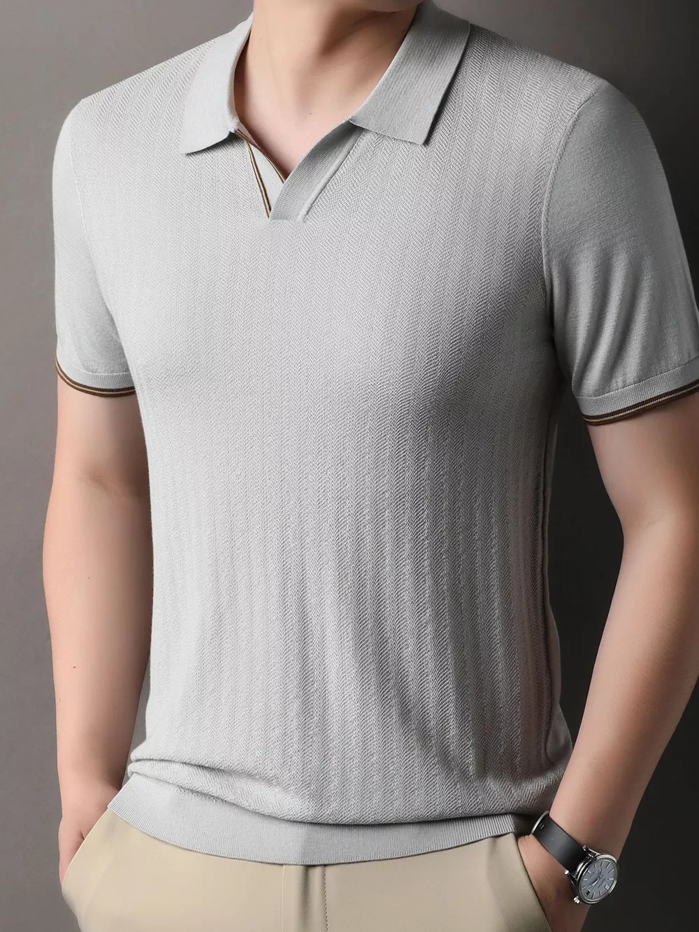 Men's Plus Size Button Detail Short Sleeve Polo, image 7