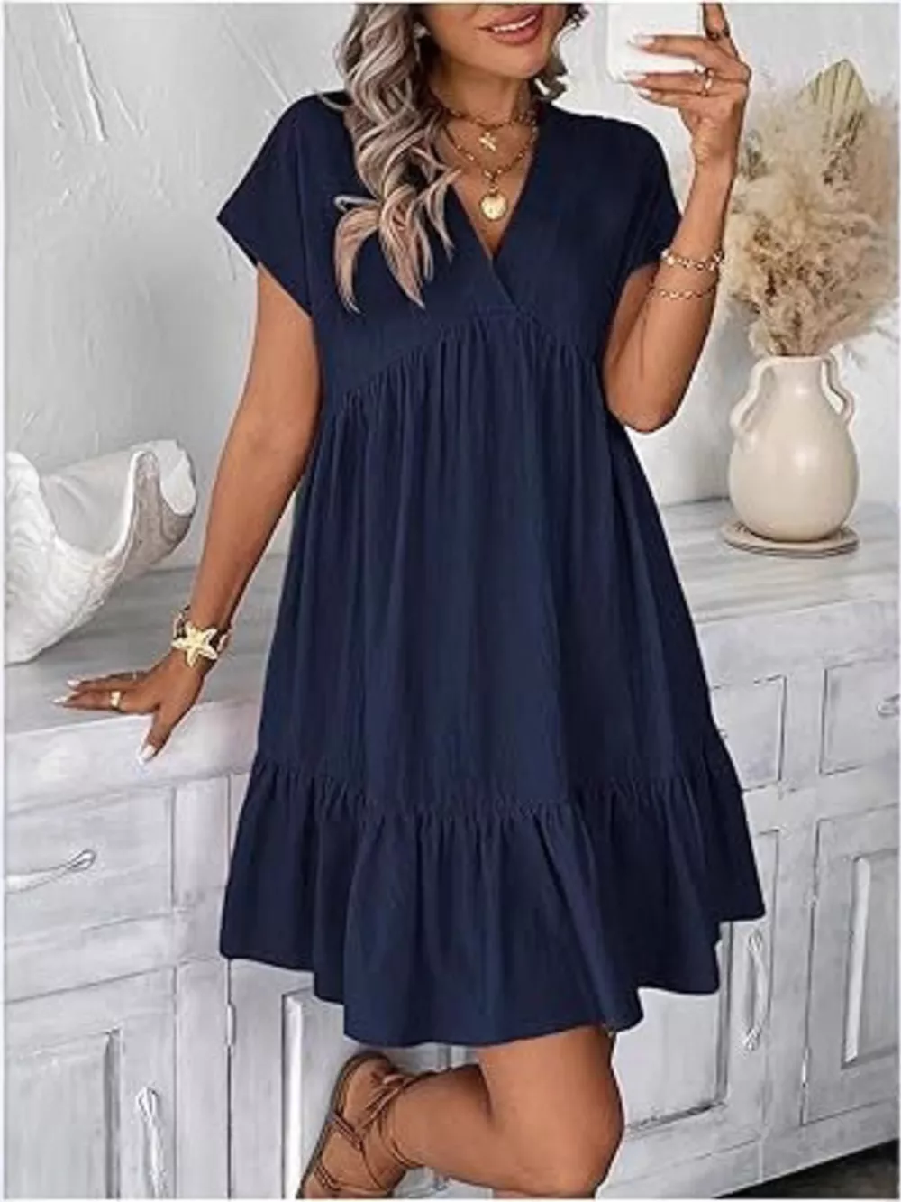 Short Sleeve Ruffle Hem Mini Dress, image 6