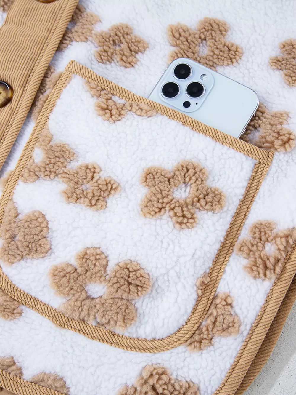 Flower Pattern Button Up Fleece Jacket, image 9