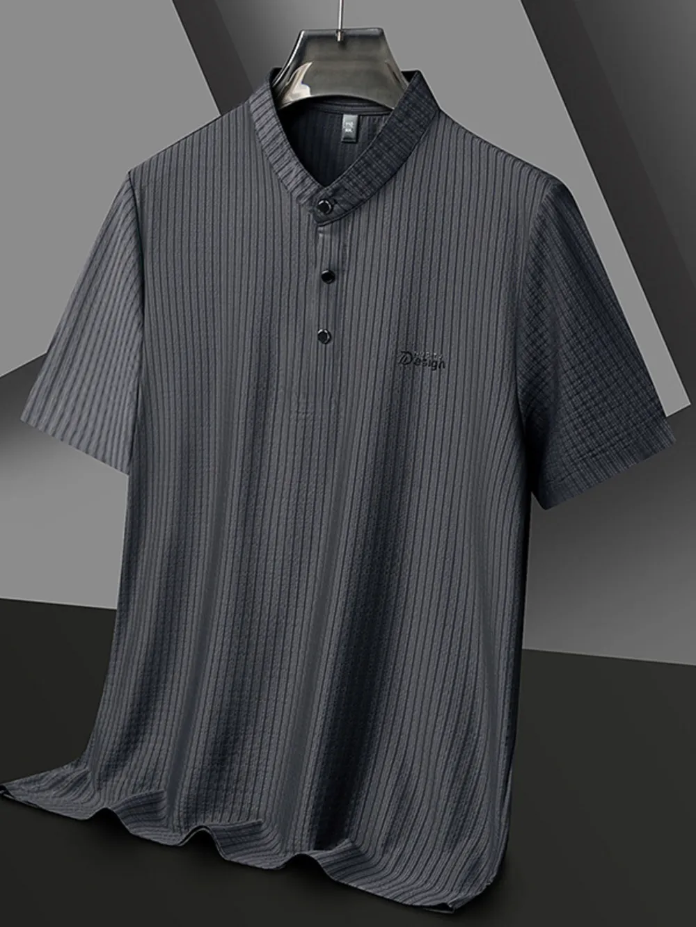 Men's Plus Size Textured Button Detail Short Sleeve Top, image 5