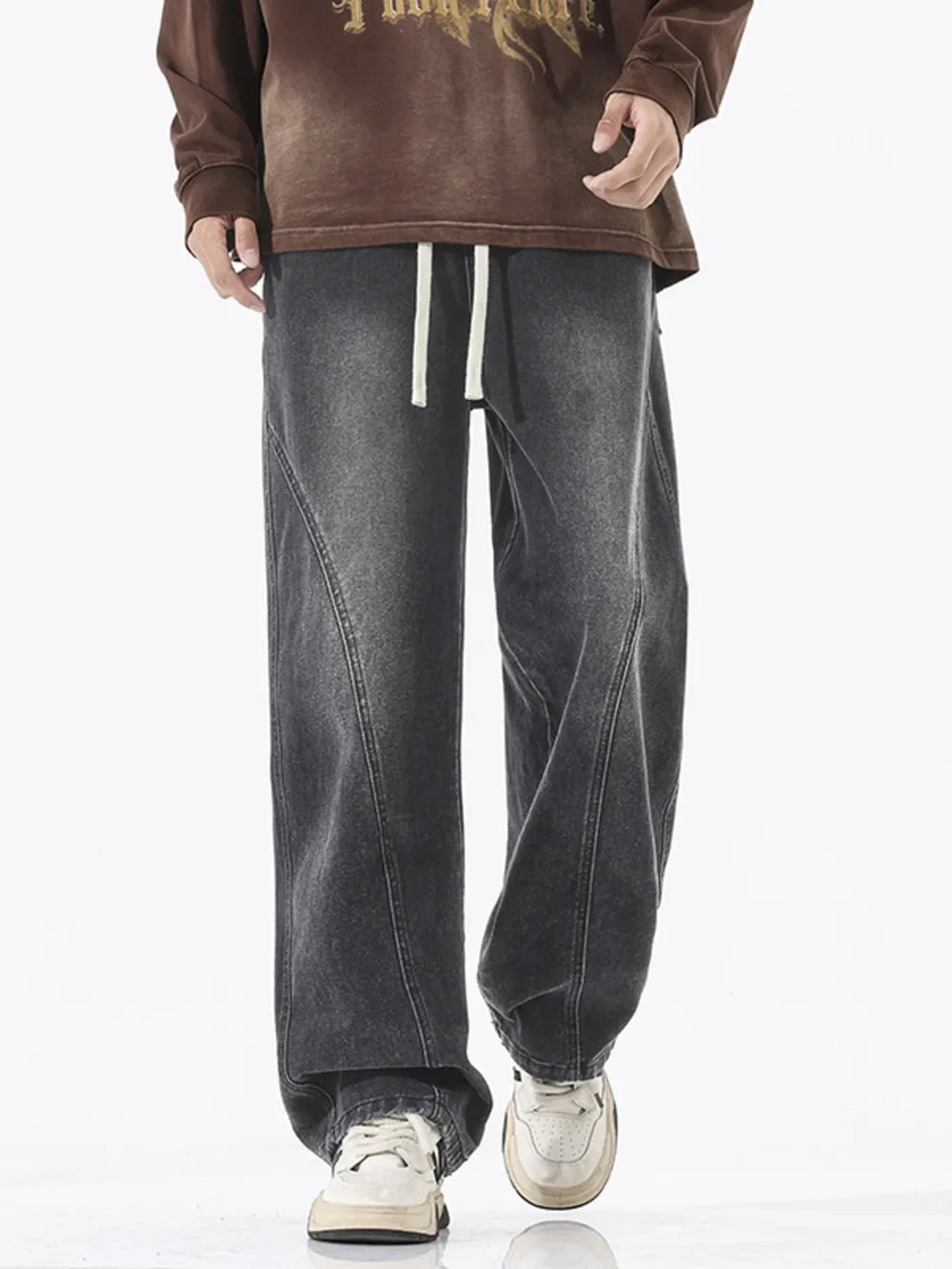 Men's Full Size Wide Leg Drawstring Jeans Plus Size, image 5