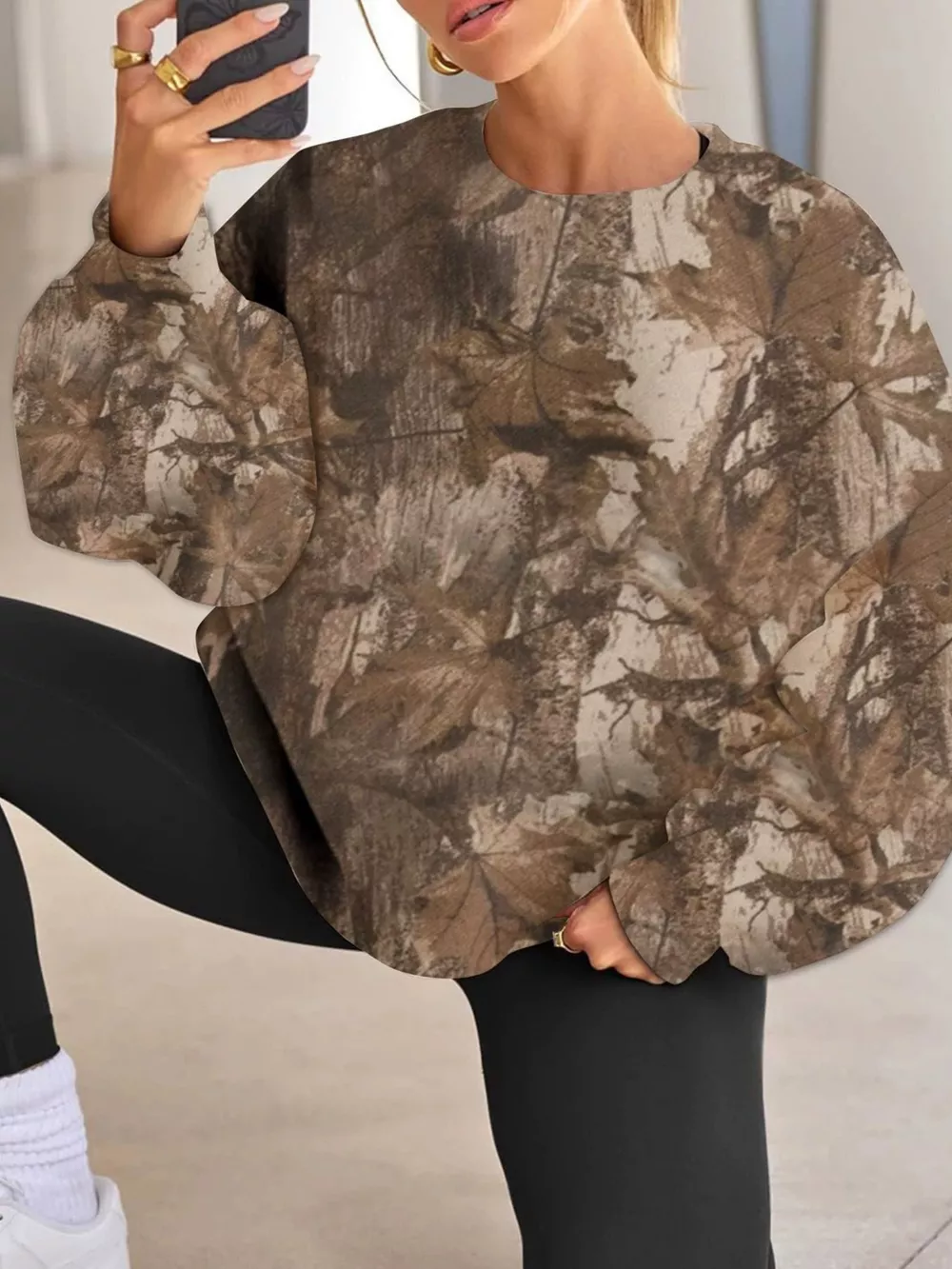 Oversized Printed Crew Neck Sweatshirt, image 12