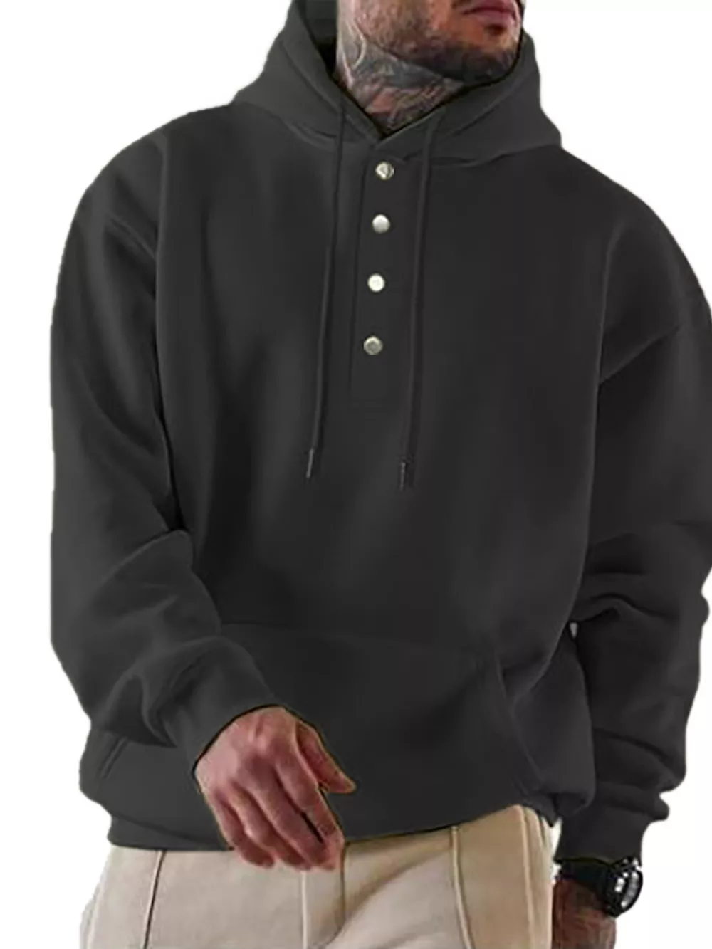 Men's Full Size Drawstring Kangaroo Pocket Hoodie Plus Size, image 7