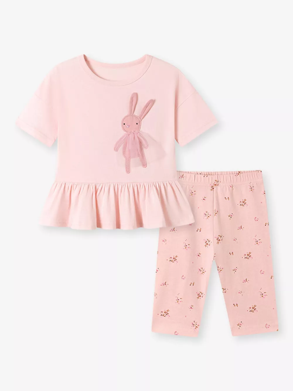 Children's Bunny Applique Peplum Top & Floral Print Leggings Set, image 5