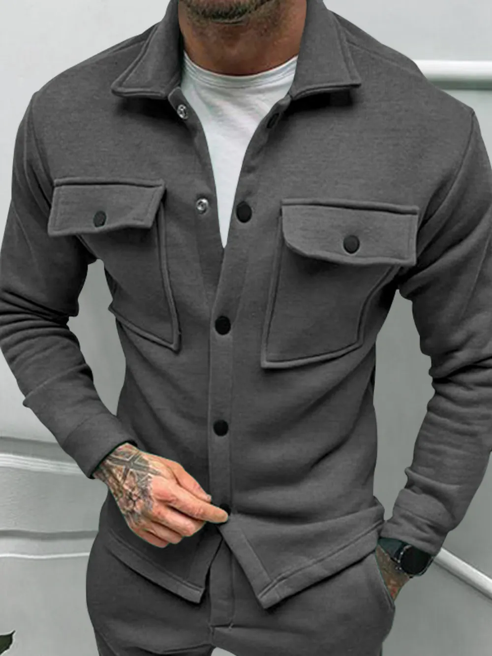Men's Full Size Button Up Long Sleeve Jacket Plus Size, image 2