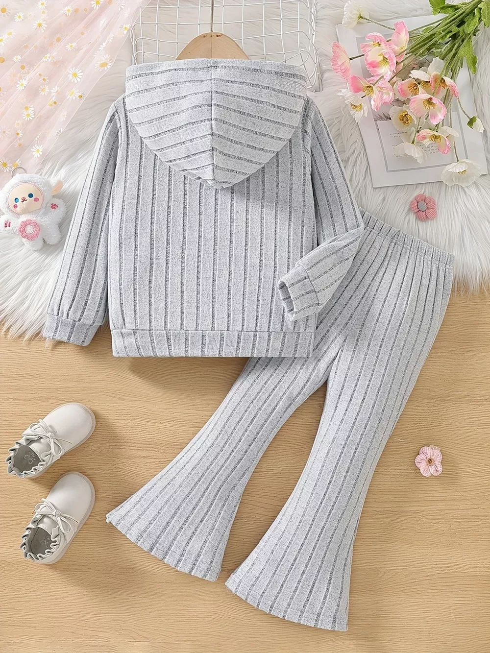 Children's Ribbed Knit Hooded Top and Pants Set, image 6