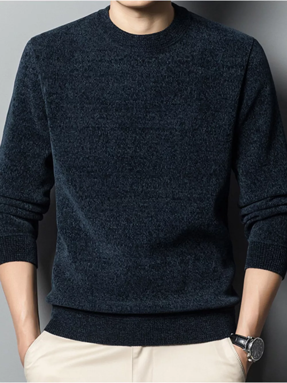 Men's Plus Size Round Neck Long Sleeve Sweater, image 3