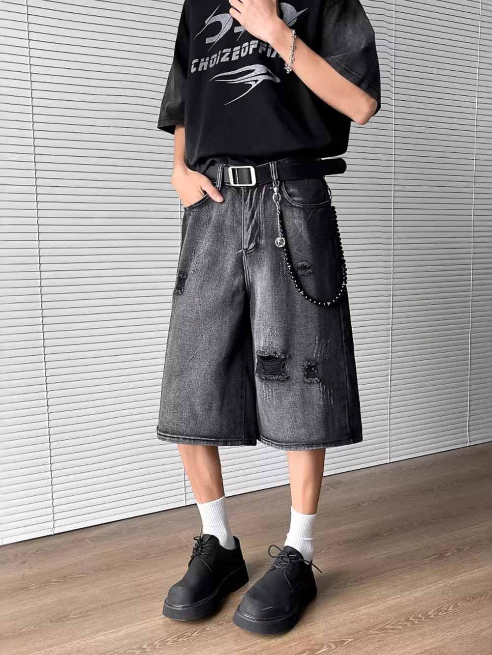 Men's Full Size Distressed Wide Leg Denim Shorts Plus Size, image 2