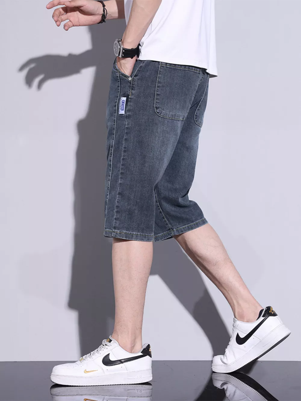Men's Casual Washed Denim Shorts, image 7