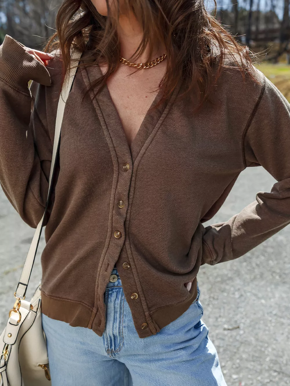Button Front V Neck Casual Cardigan, image 7