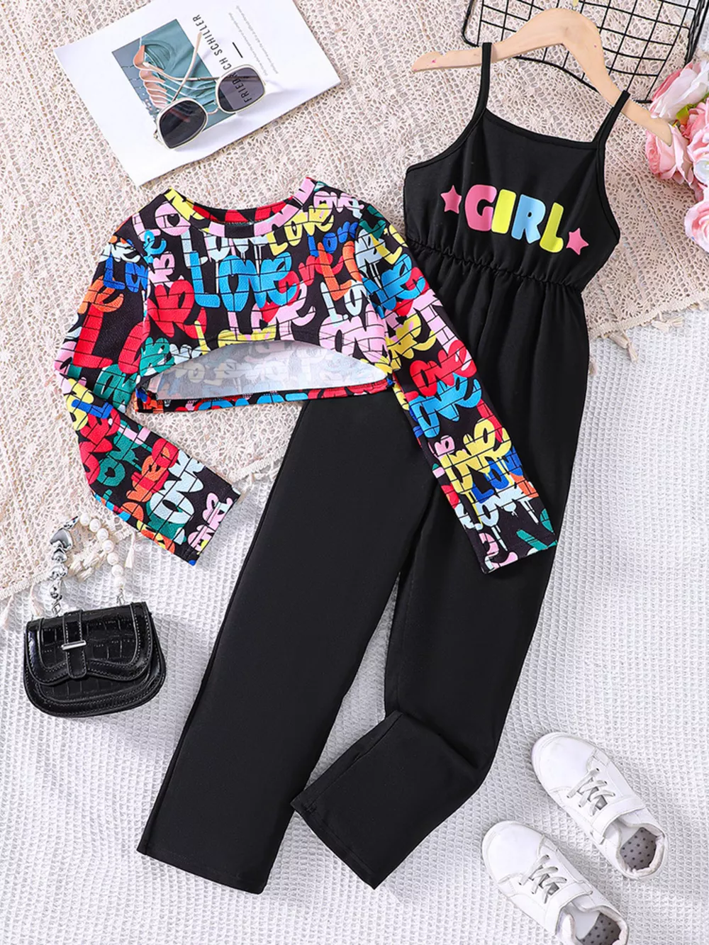 Children's Colorful Geometric Print Top & Jumpsuit Set, image 4