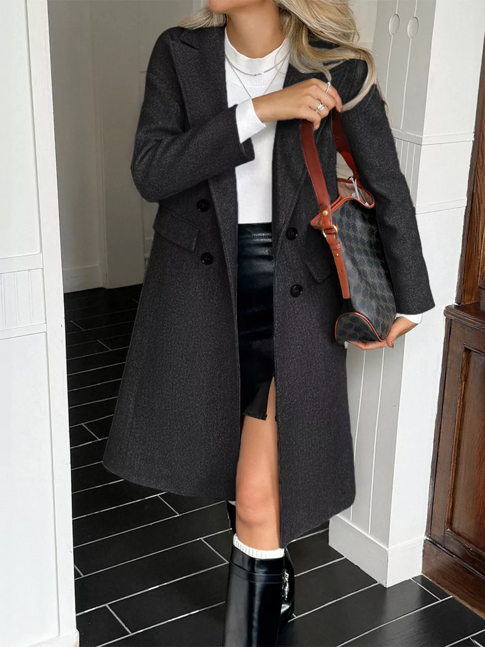 Double-Breasted Wool Blend Overcoat, image 8