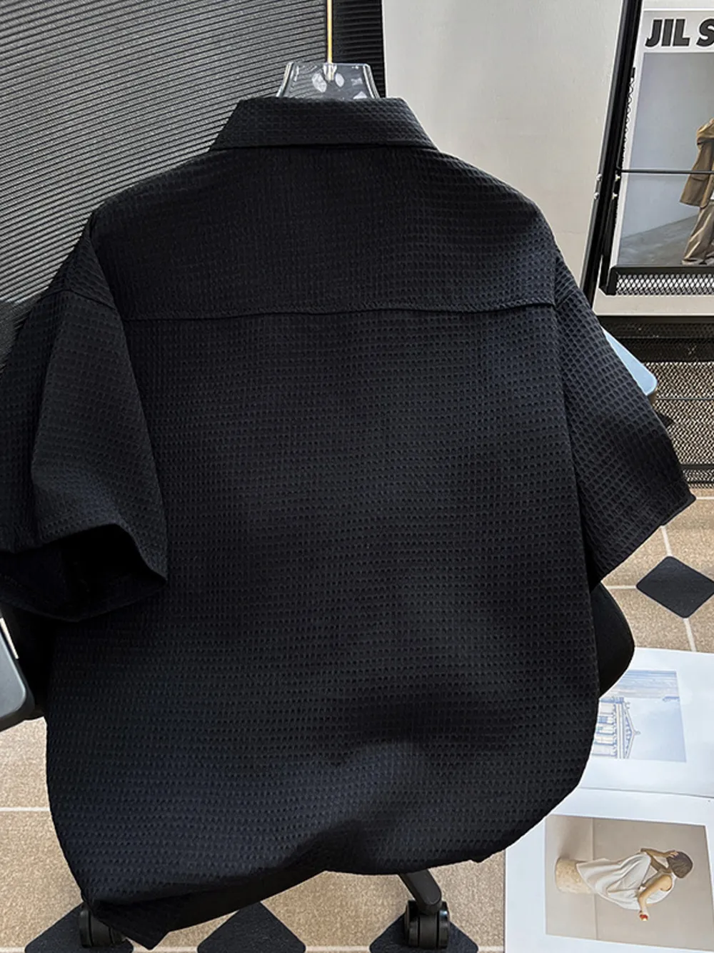 Men's Plus Size Waffle Texture Button Up Shirt, image 3